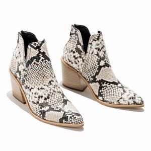 Women's snake print short boots high thick heel Martin boots pointed nude boots